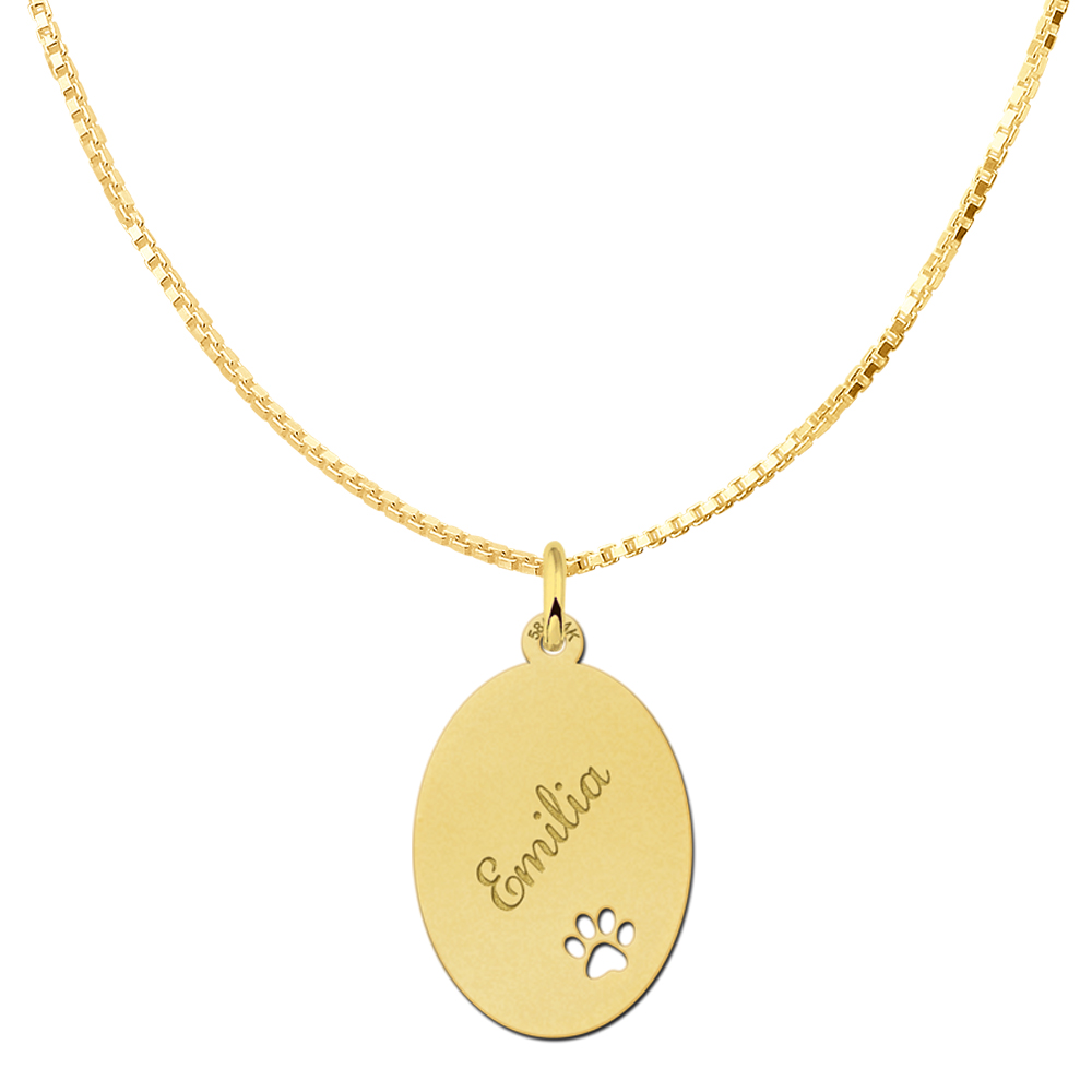 Engraved Golden Pendant with Dog Paw Large