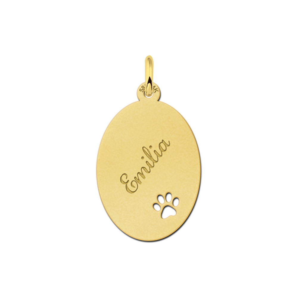 Engraved golden Pendant with Dog Paw Large