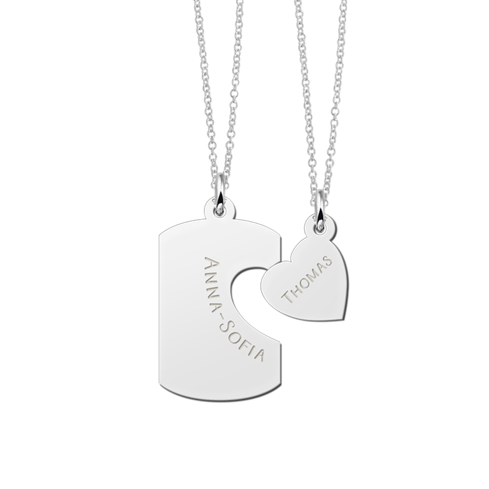 Silver friendship pendant dogtag and heart