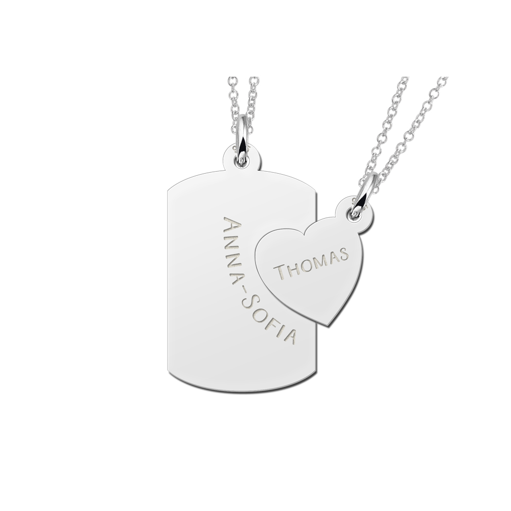 Silver friendship pendant dogtag and heart