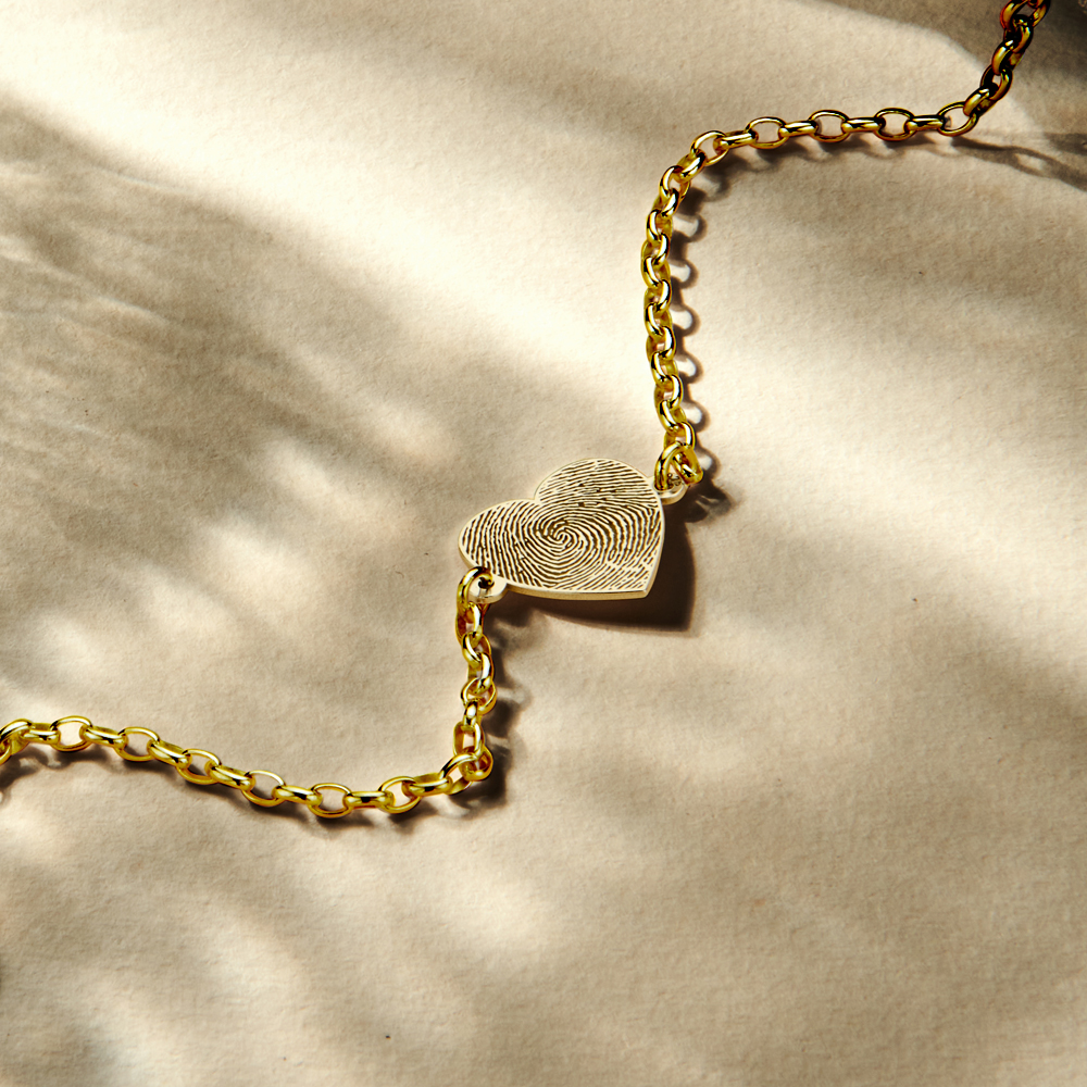 Golden fingerprint bracelet heart shape