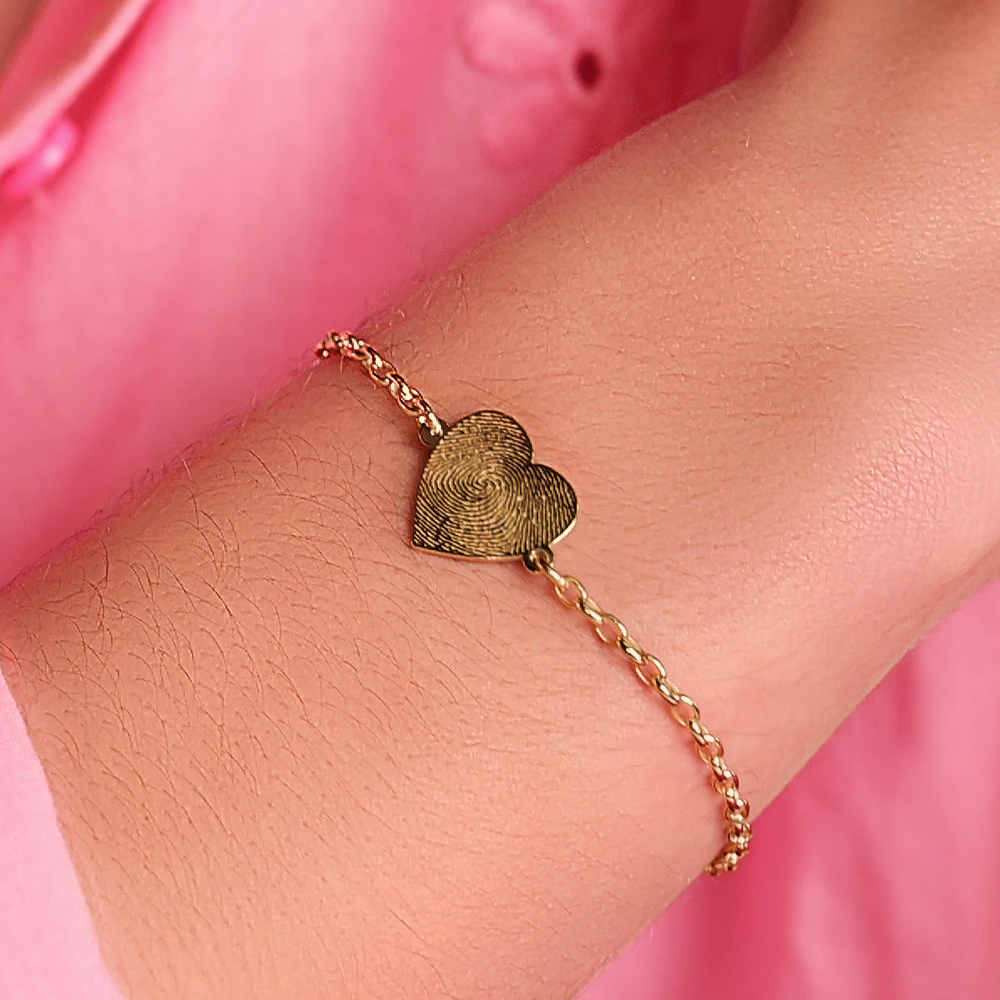 Golden fingerprint bracelet heart shape