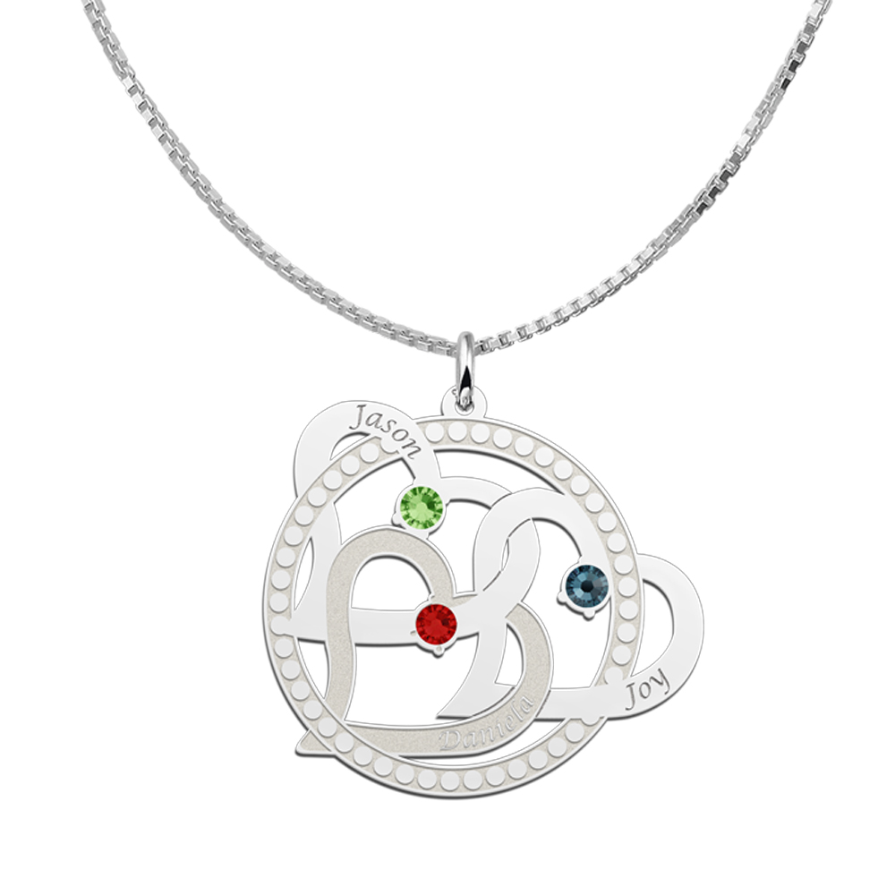 Silver birthstone pendant three hearts