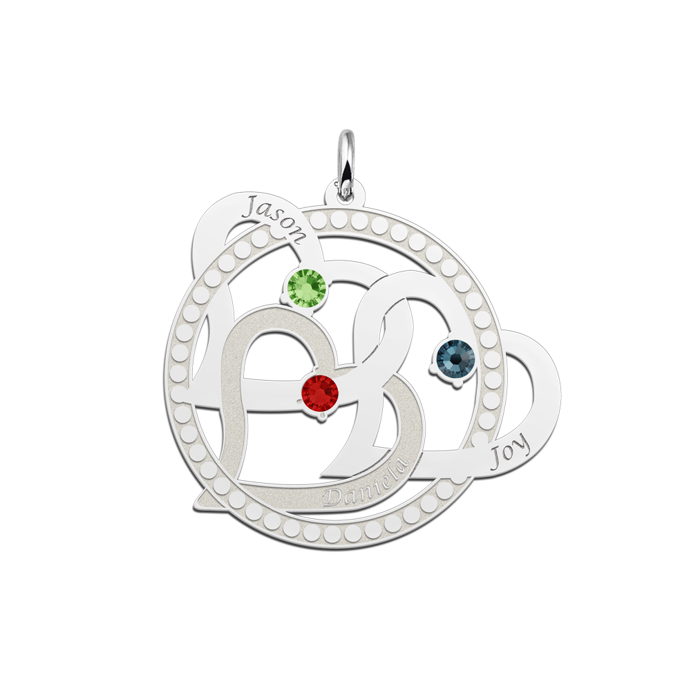 Silver birthstone pendant three hearts