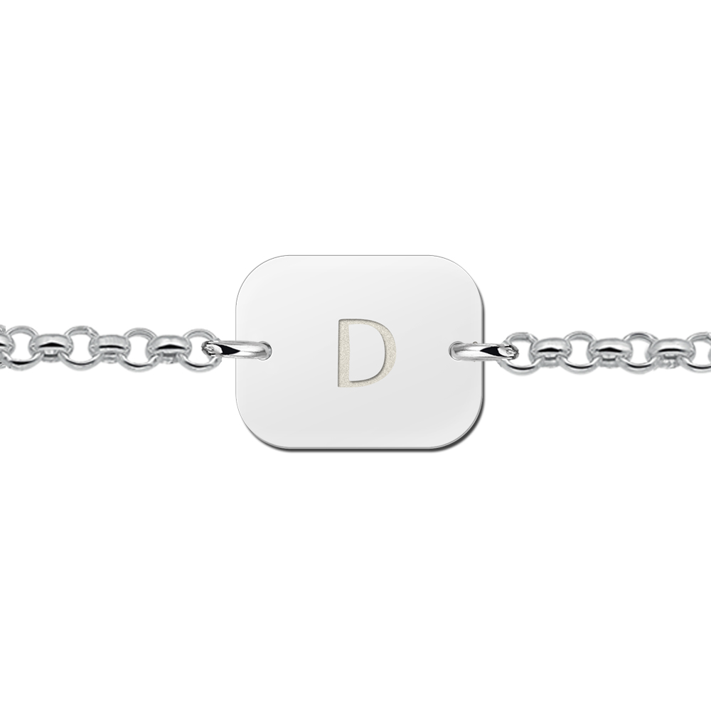 Silver initial bracelet rectangle