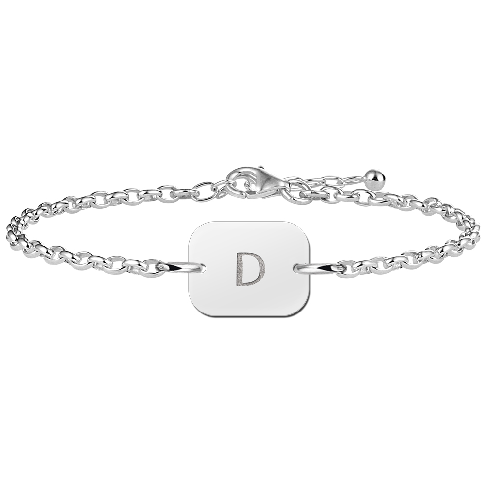 Silver initial bracelet rectangle