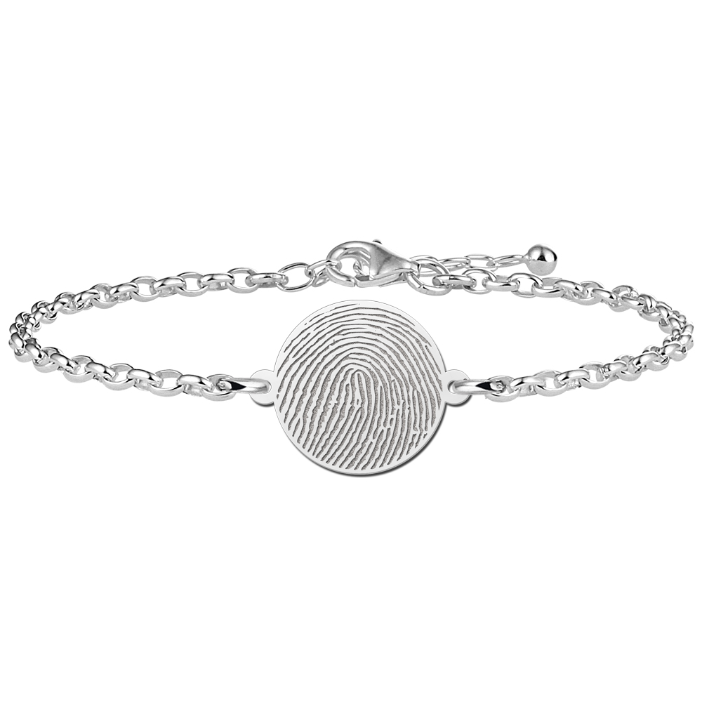 Sterling silver bracelet with round fingerprint charm