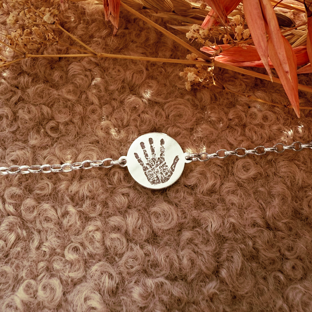 Silver fingerprint bracelet round