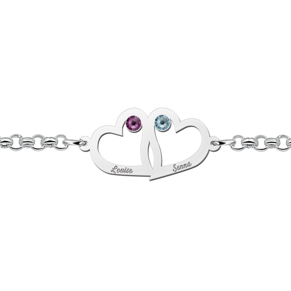 Heart bracelet mother and daughter of silver with birthstone