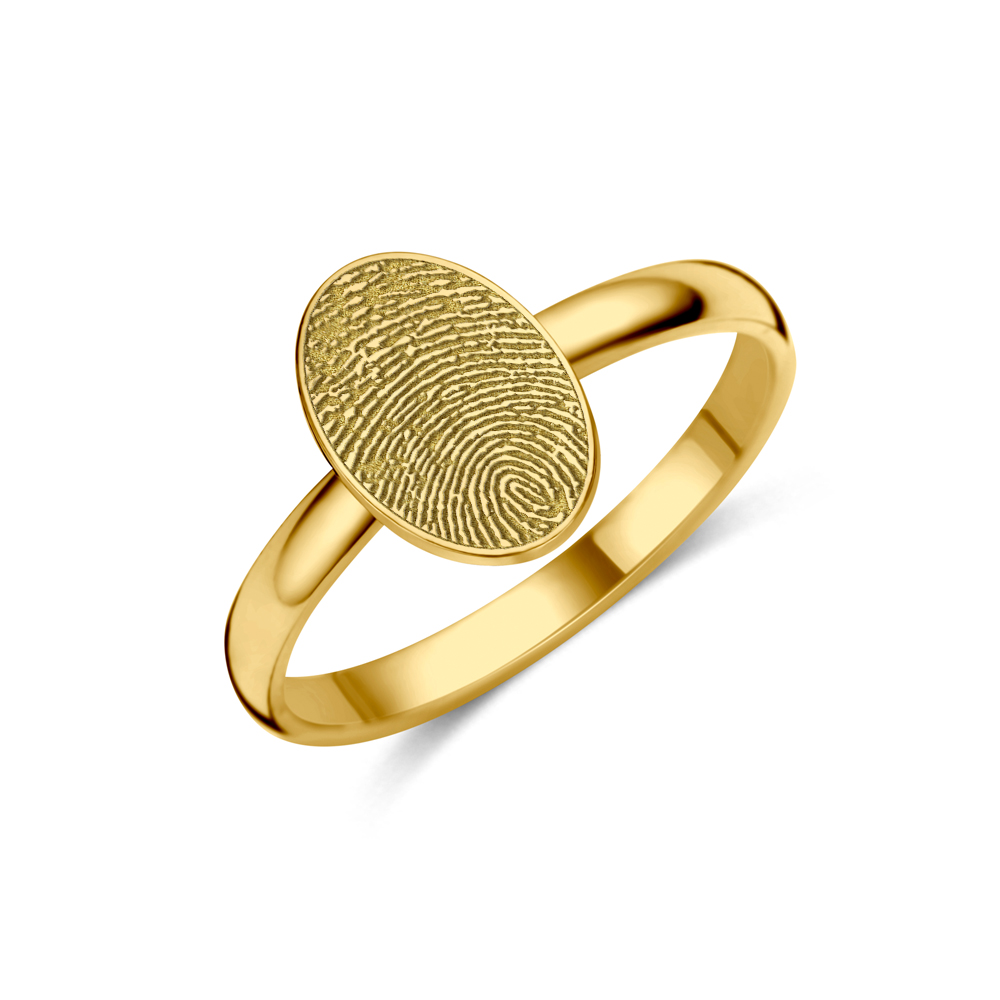 Gold oval ring with fingerprint