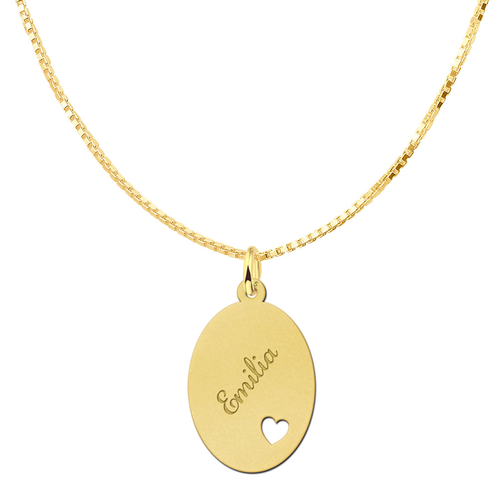 Gold-plated oval pendant with heart