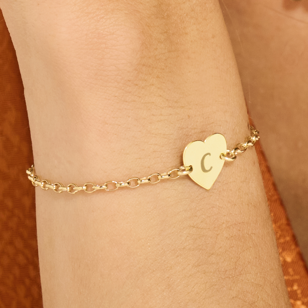 Golden initial bracelet heart