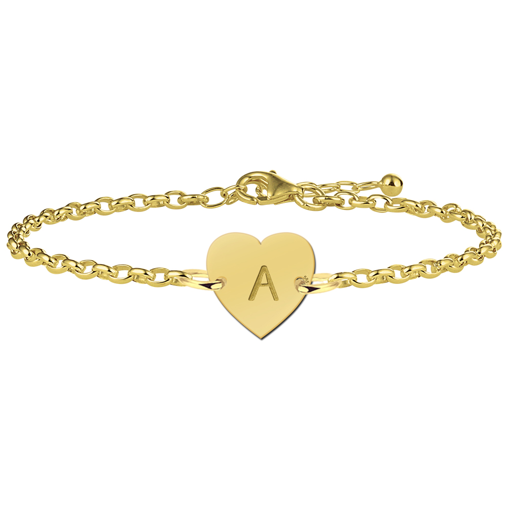 Golden initial bracelet heart-shaped