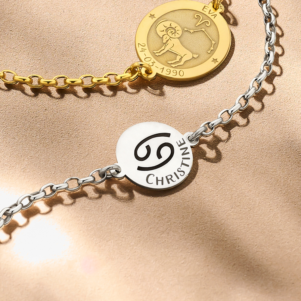 Silver star sign bracelet round Cancer