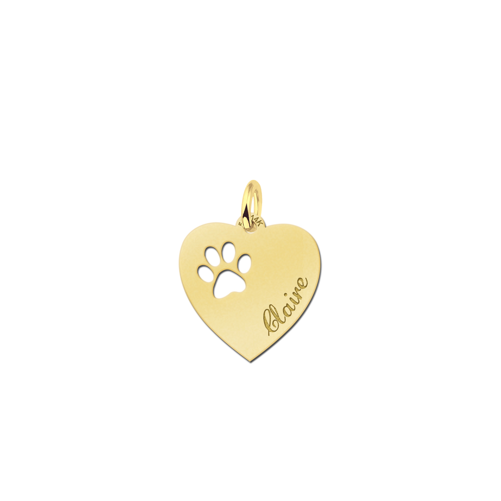 Engraved Gold Heart Necklace, Paw with Name