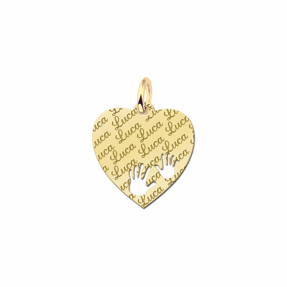 Golden Fully Engraved Heart Necklace with Hands