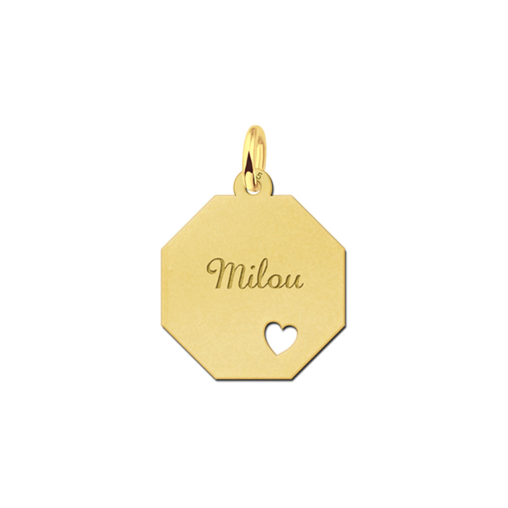 Octagonal gold-plated pendant with name and cut-out heart
