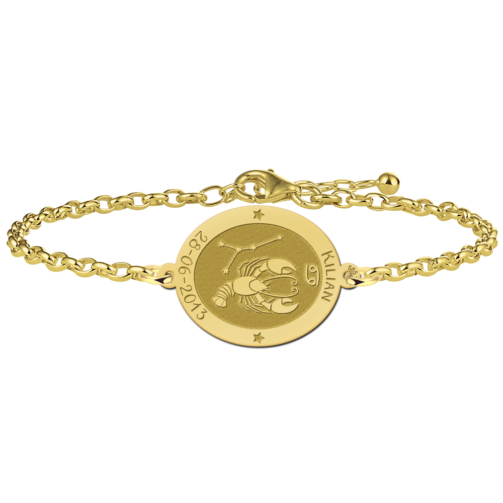 Golden zodiac bracelet oval Cancer