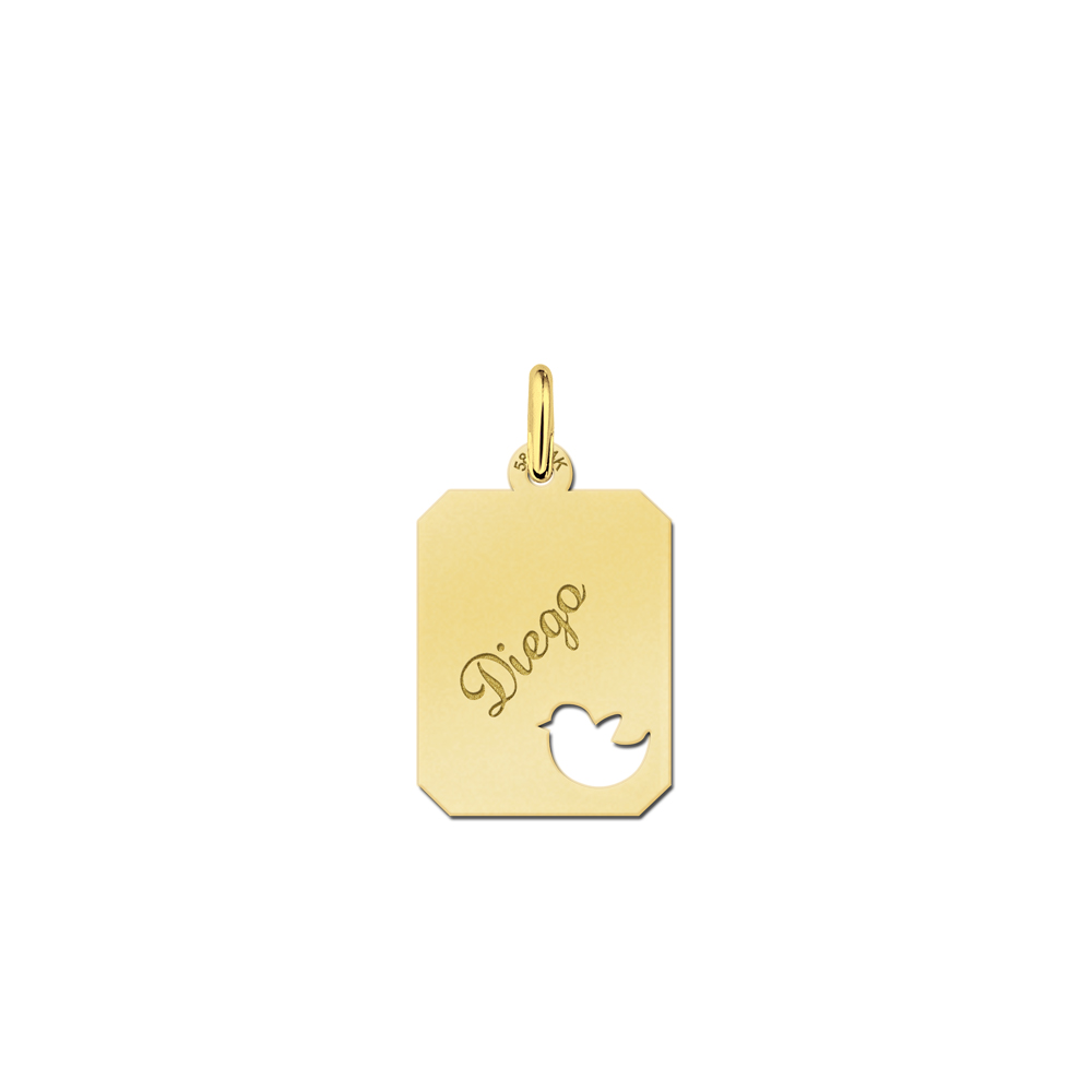 Engraved Gold Rectange Nametag with Bird