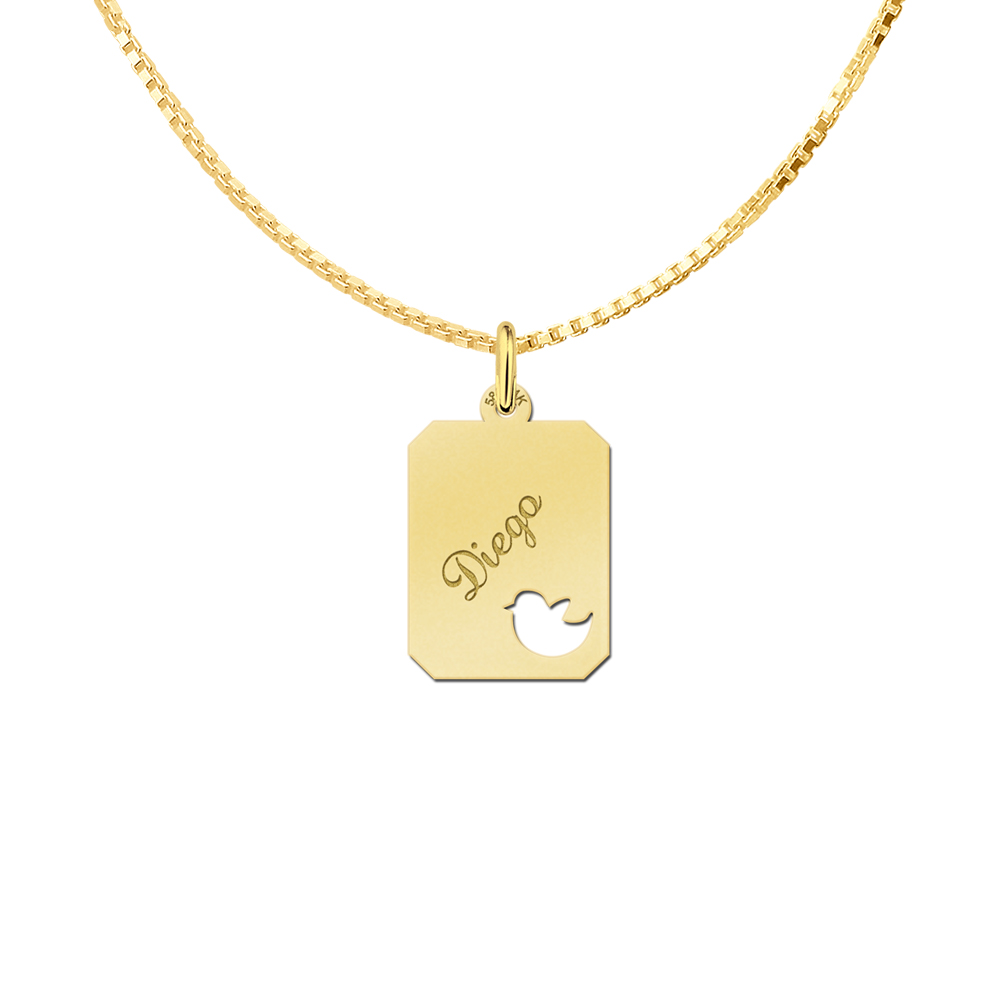 Engraved Gold Rectange Nametag with Bird