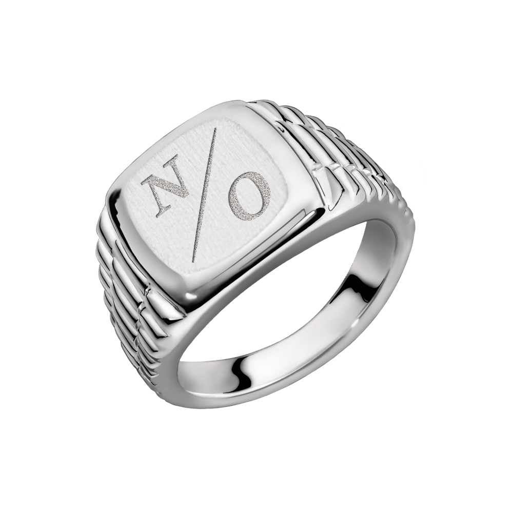 Silver signet ring in Rolex style with engraving