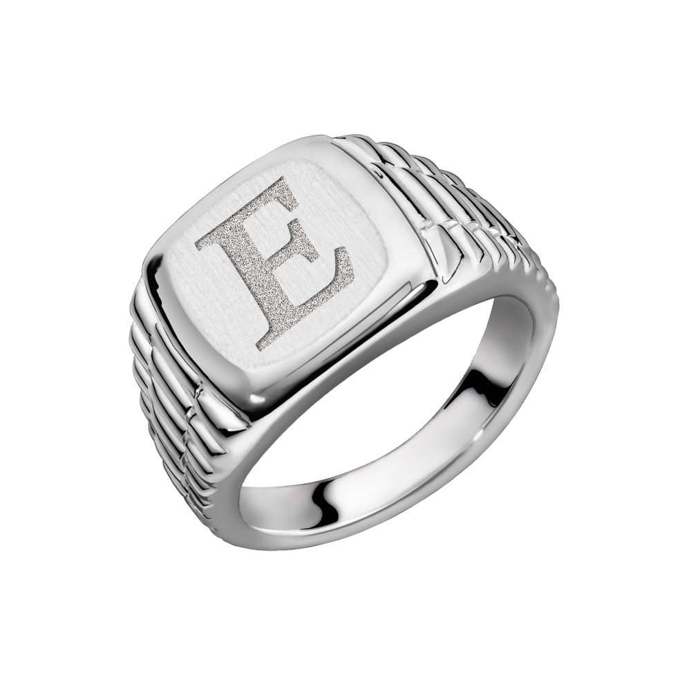 Silver signet ring in Rolex style with engraving
