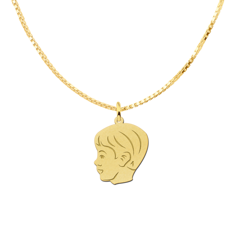 Gold Child head boys pendant with back engraving