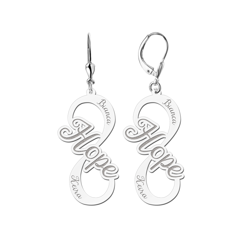 Silver earrings infinity hope with names