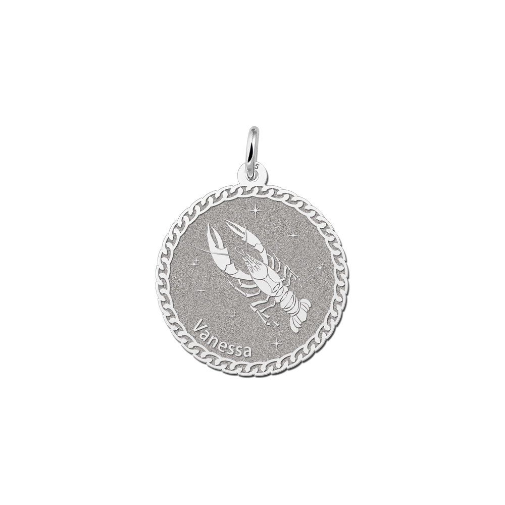 Silver Round Zodiac Pendant Cancer with Name Engraving
