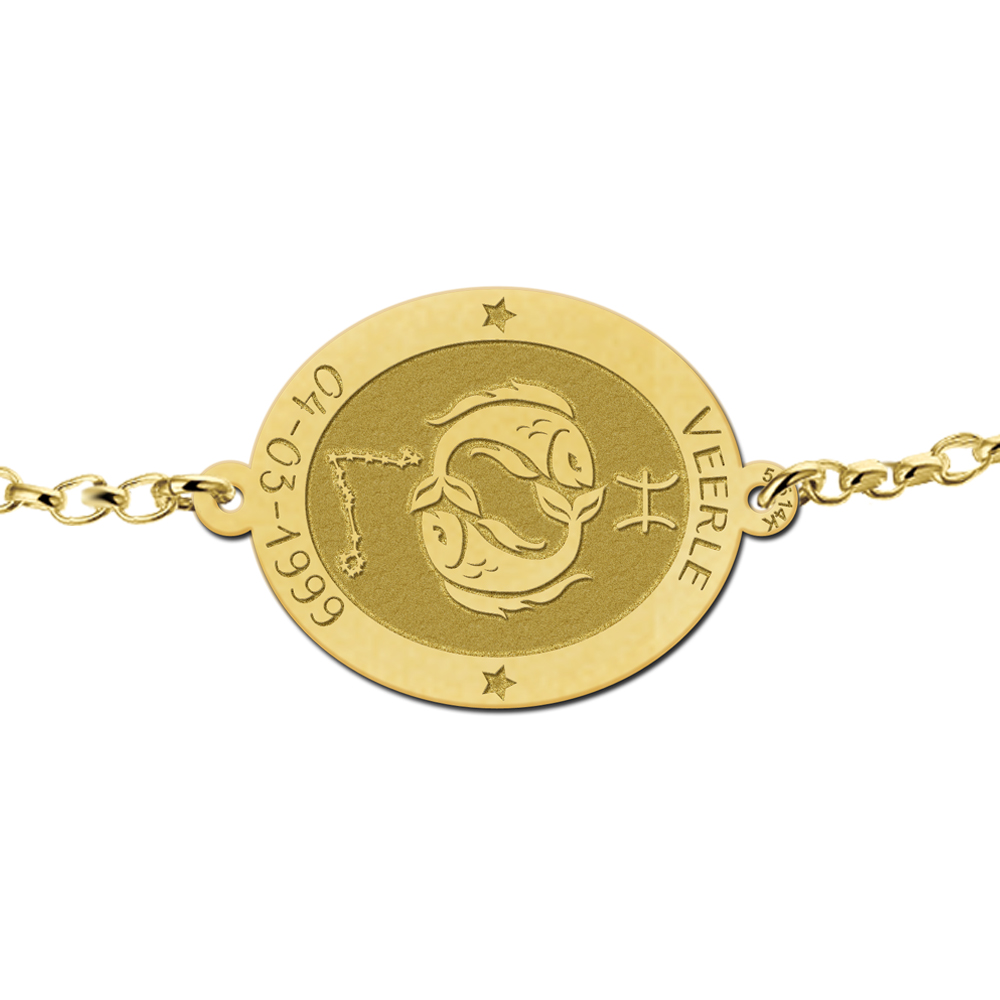 Golden zodiac bracelet oval Pisces
