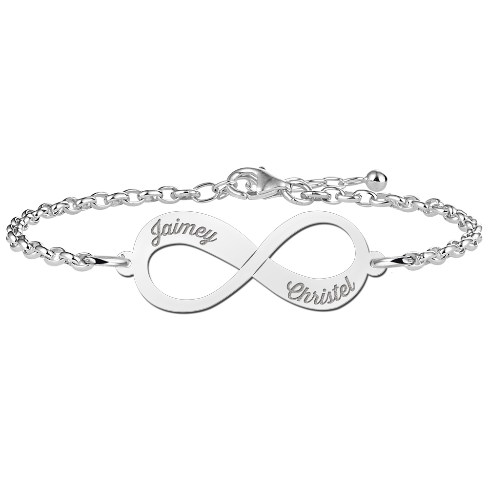 Silver infinity bracelet with two names