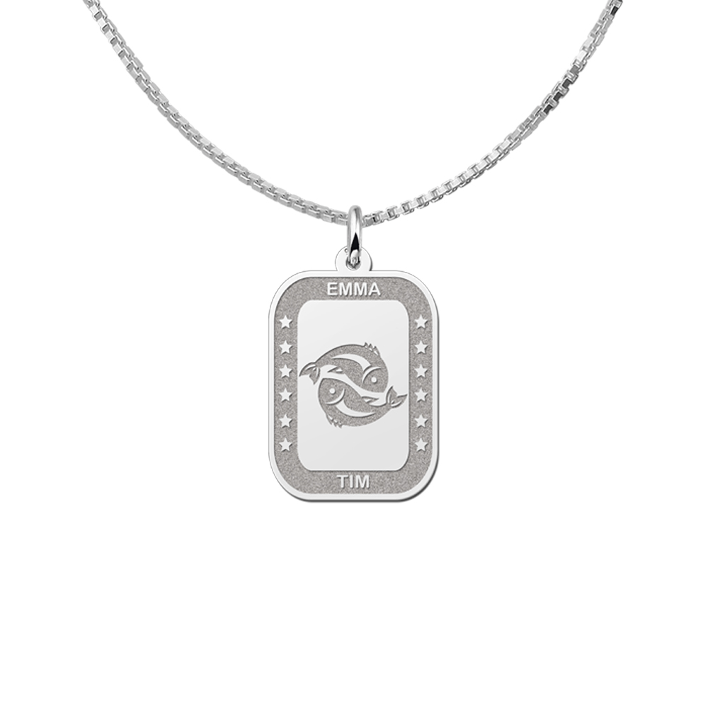 Silver rectangular pendant zodiac pisces