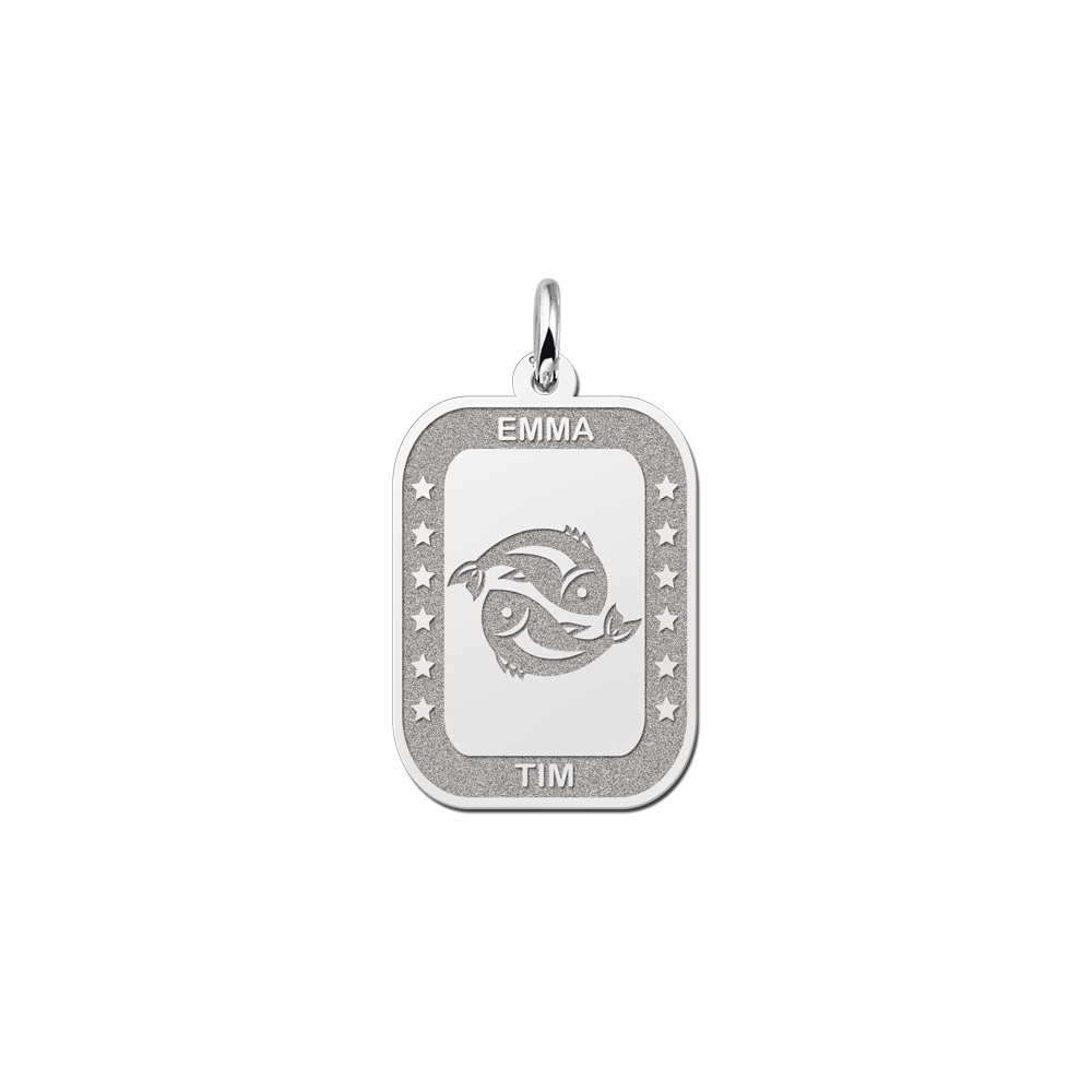 Silver rectangular pendant zodiac pisces