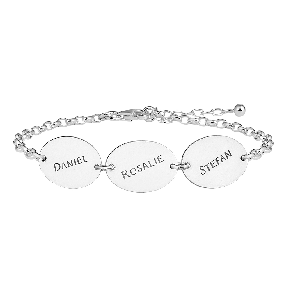 Silver name bracelet with 3 ovals