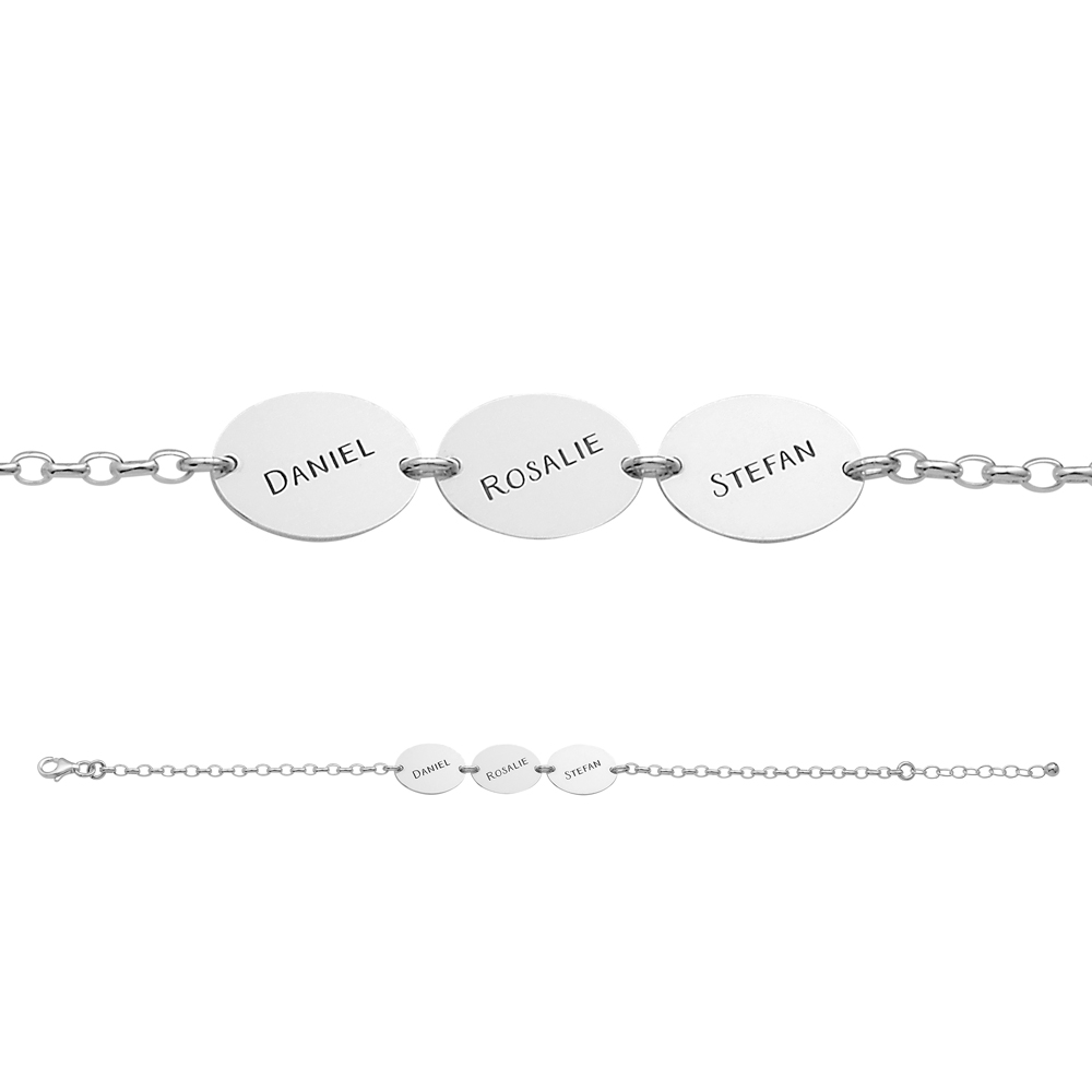 Silver name bracelet with 3 ovals