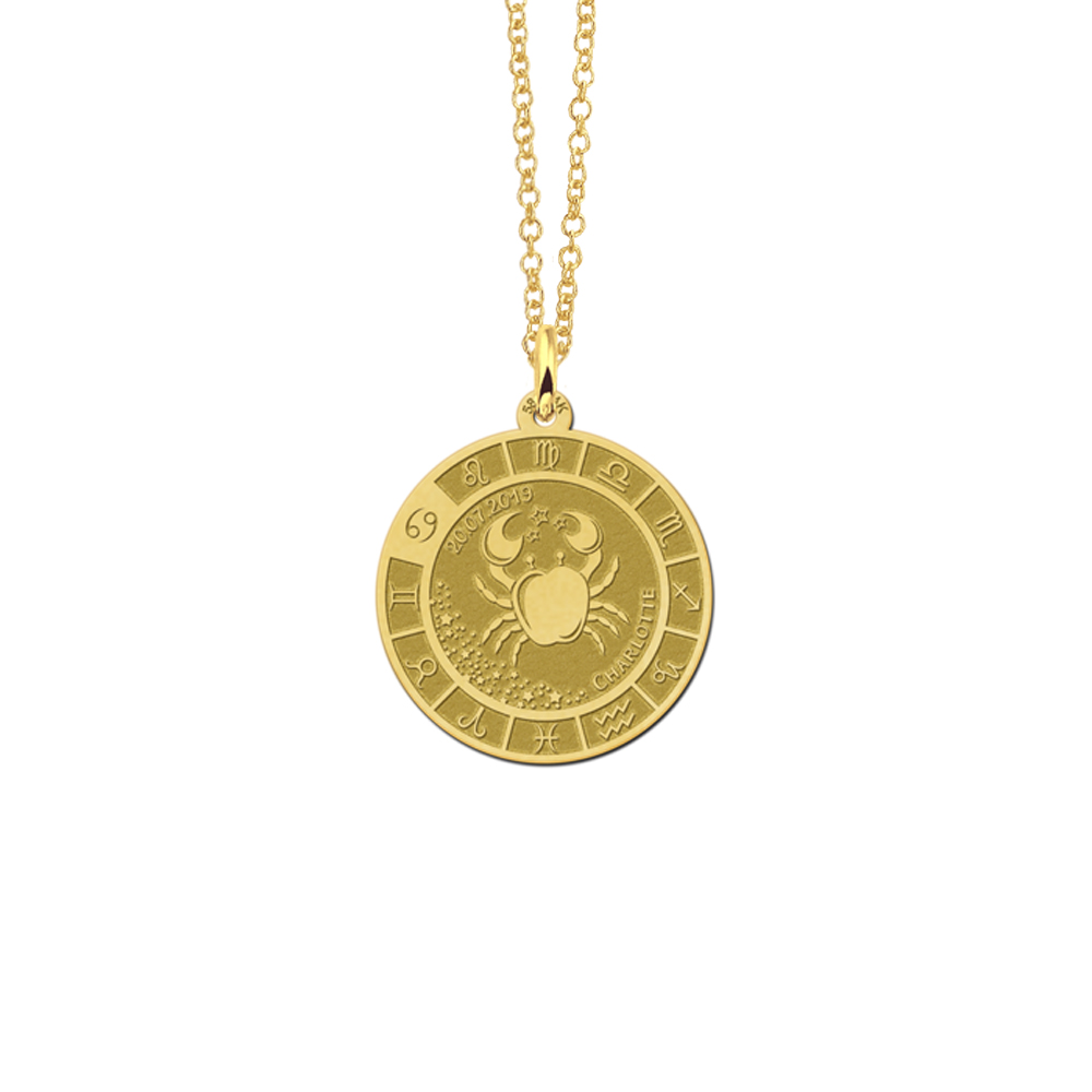 Gold round pendant zodiac cancer