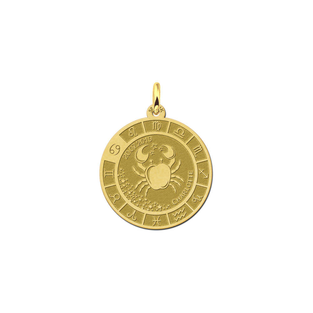 Gold round pendant zodiac cancer