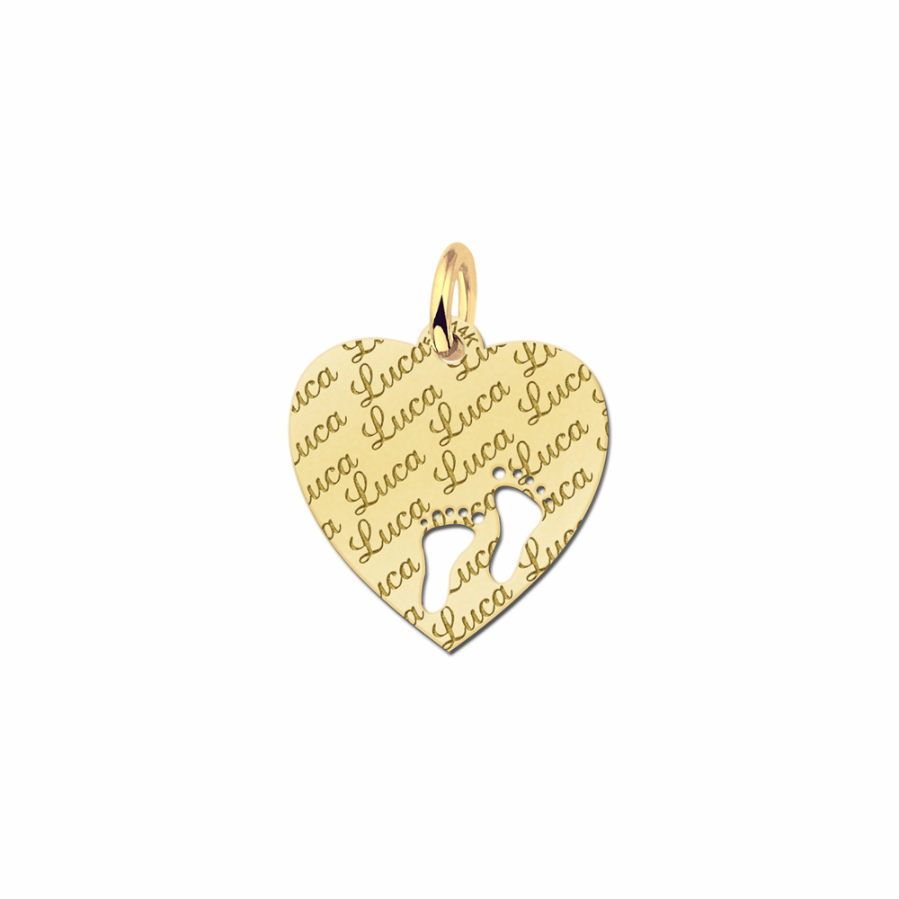 Golden Fully Engraved Heart Necklace with Feet