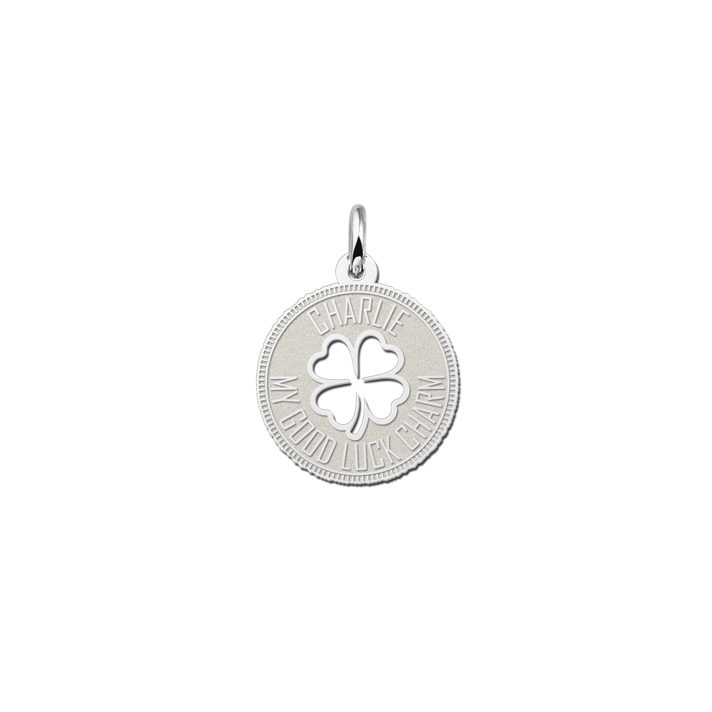 Silver coin necklace with cloverleaf and engraving