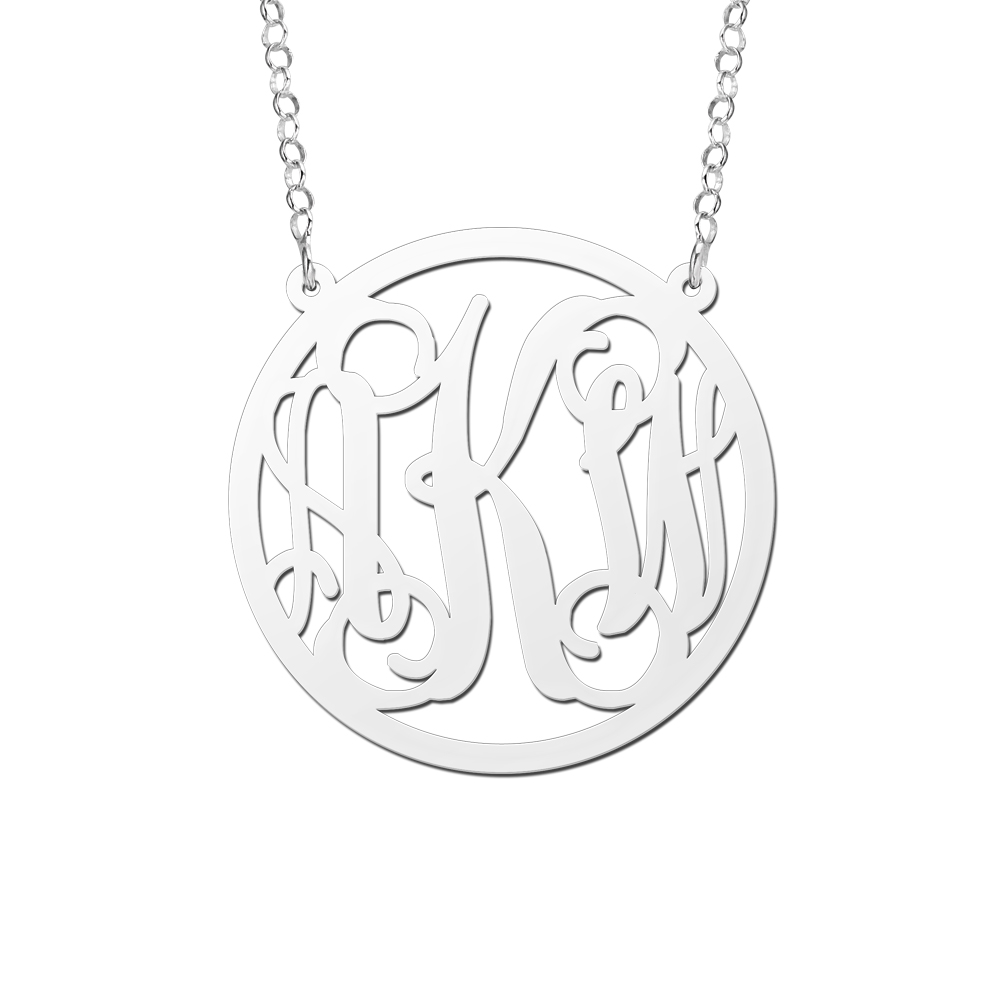 Silver Monogram Necklace with Chain, Large