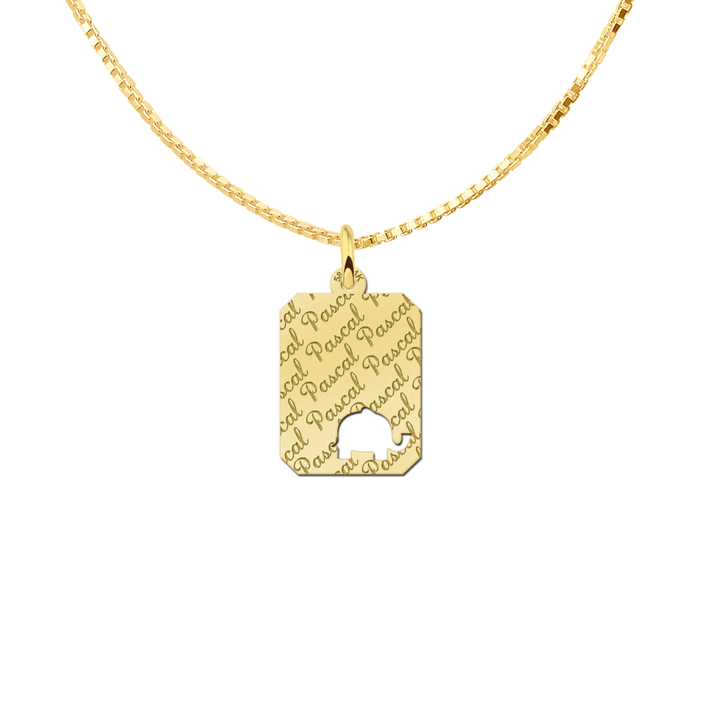 Gold Personalised Necklace, Elephant with Name repeated