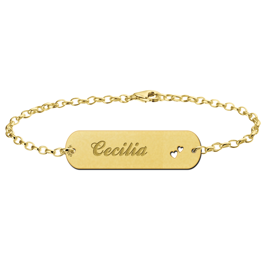Mother daughter bracelet gold bar with name and little hearts