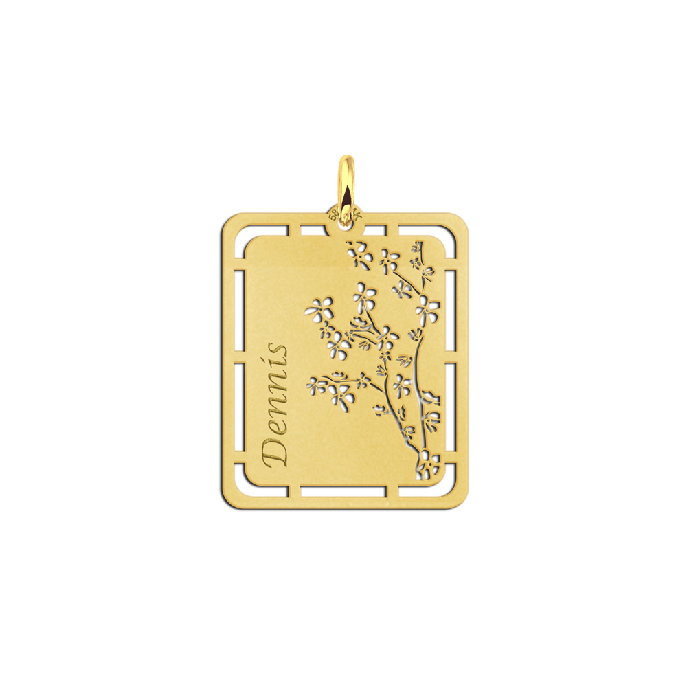 Gold Men's Pendant Cherry Blossom