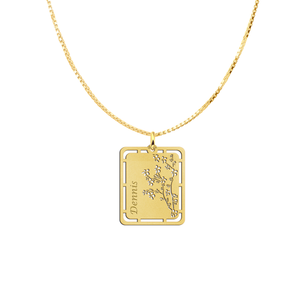 Gold Men's Pendant Cherry Blossom