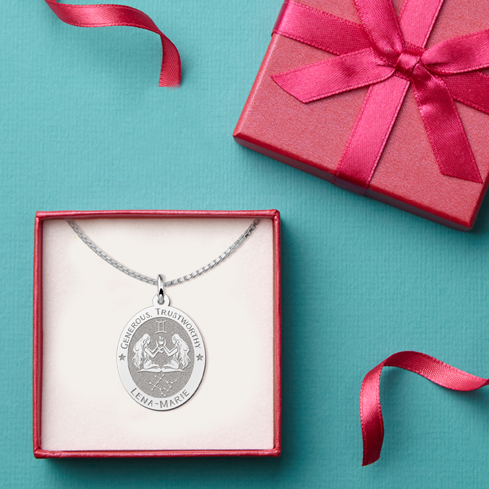 Silver Oval Zodiac Pendant Virgo with Name Engraving