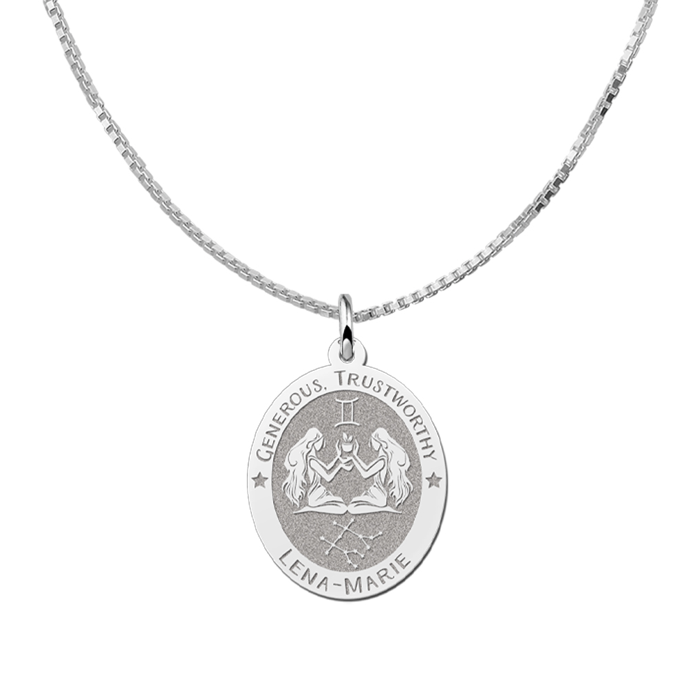 Silver Oval Zodiac Pendant Virgo with Name Engraving