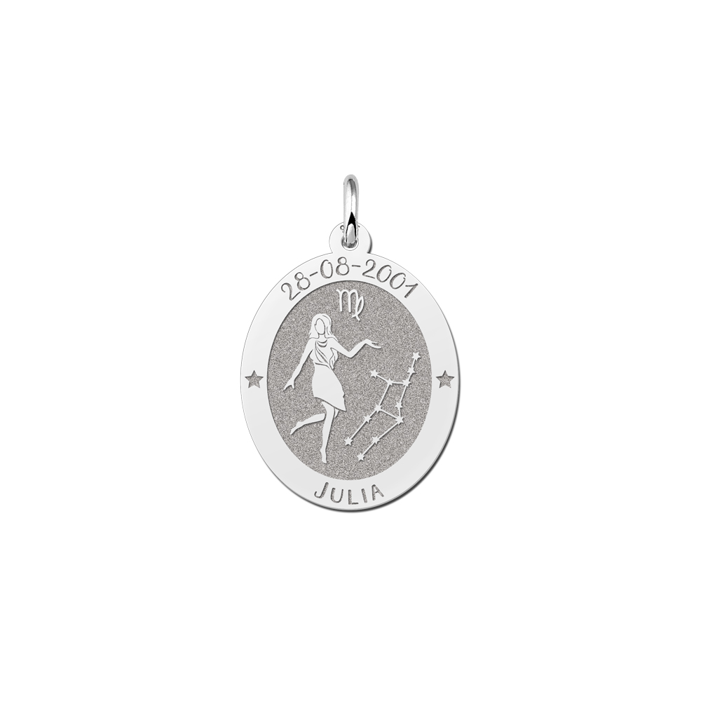 Silver oval zodiac pendant Virgo