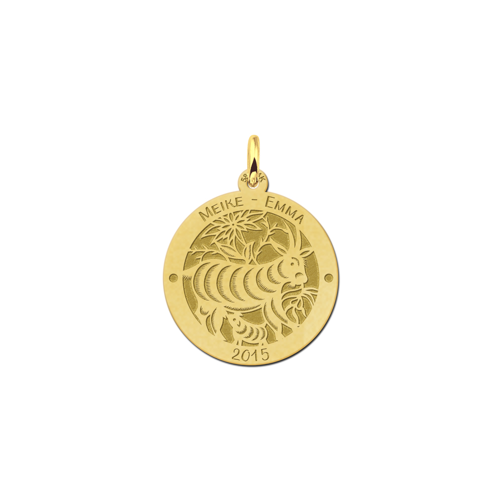 Gold round chinese zodiac pendant sheep