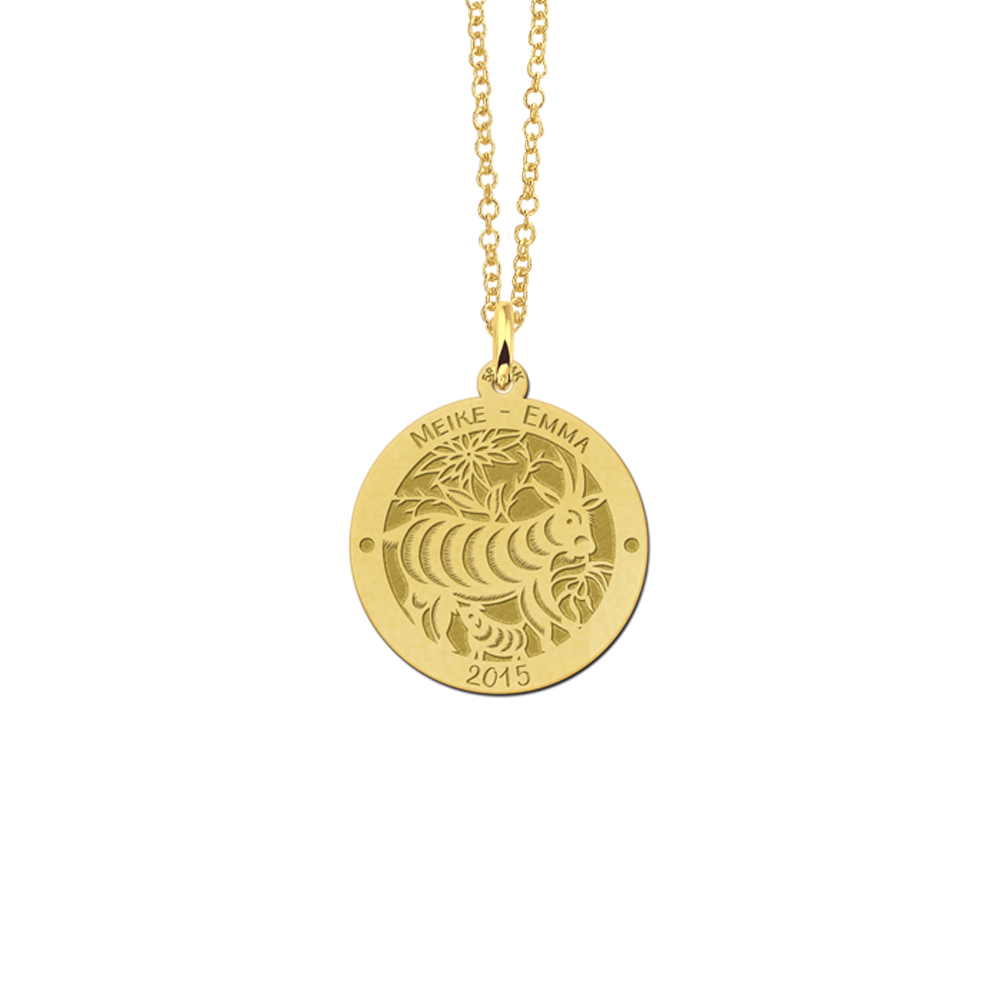 Gold round chinese zodiac pendant sheep