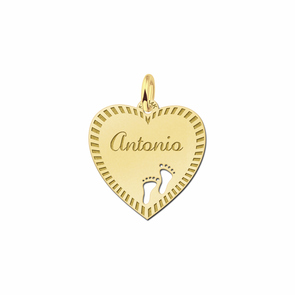 Silver engraved heart nametag design feet